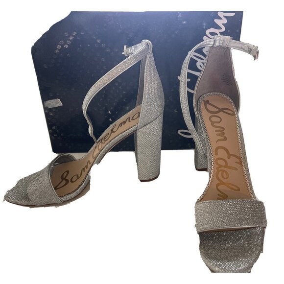 Sam Edelman Yaro Women's 9.5 Ankle Strap Blocked Heels Shoes Shimmer Bling - Picture 10 of 16